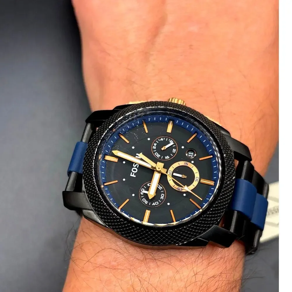 Fossil Machine FS5164 Chronograph Black Blue 45mm Men’s Watch